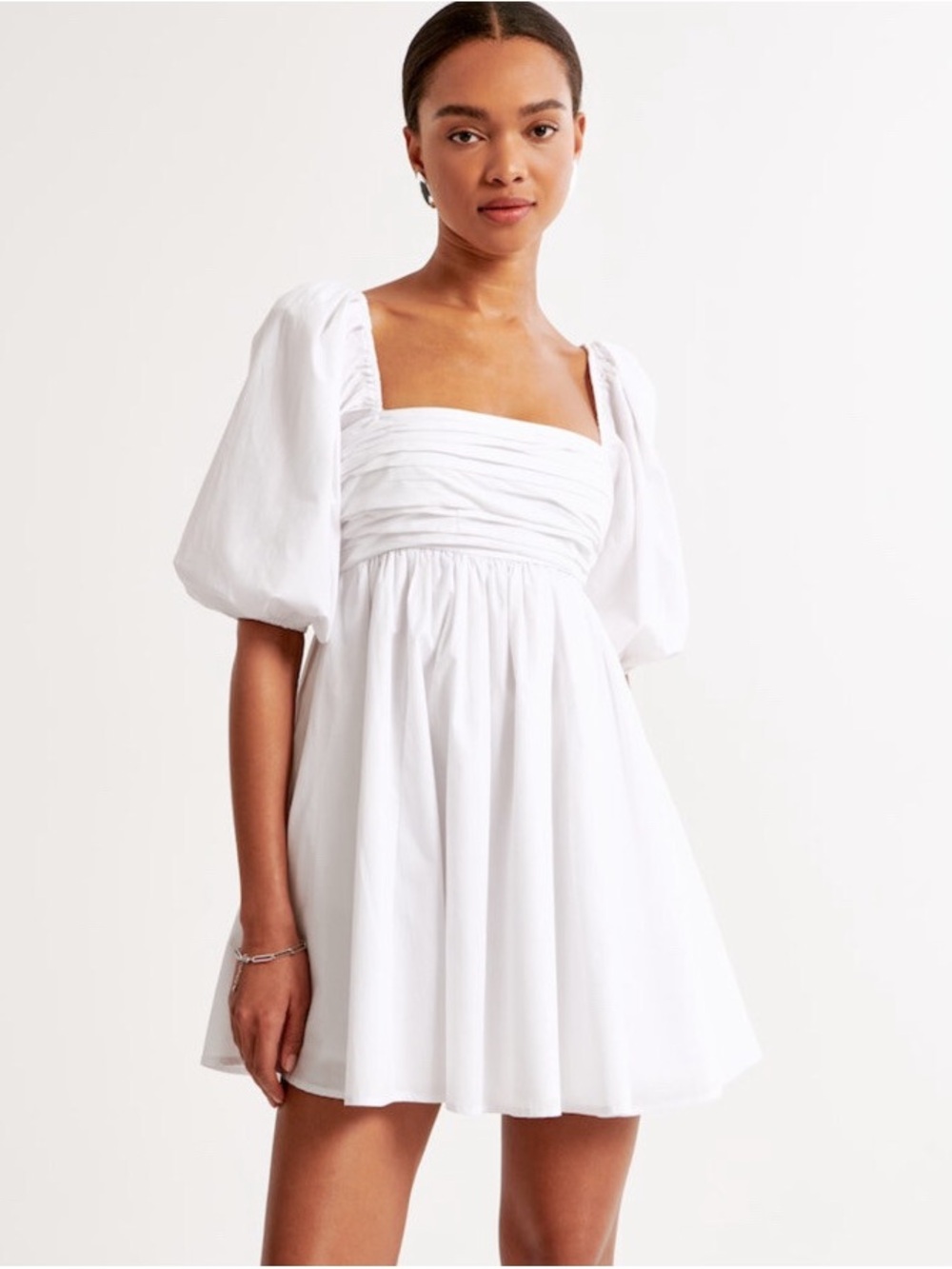 Abercrombie & Fitch White Puff-Sleeve Square-Neck Mini Dress